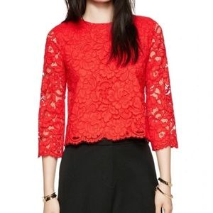 Kate Spade Red Lace 3/4 Sleeve Top.